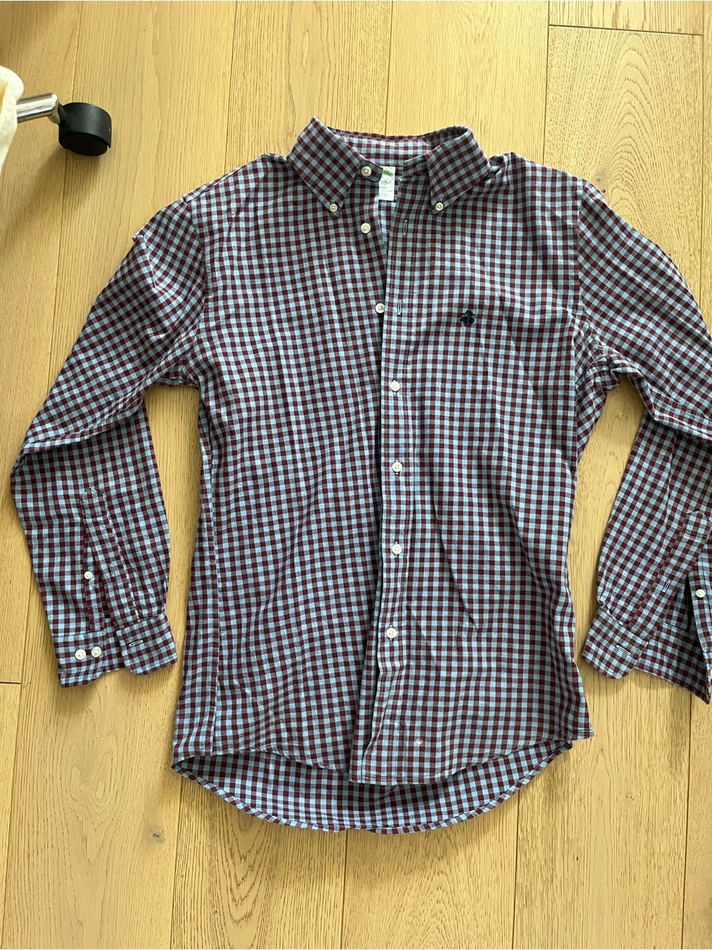 Brooks Brothers All Cotton Men's Checked Button-Down Shirt - Burgundy and Blue